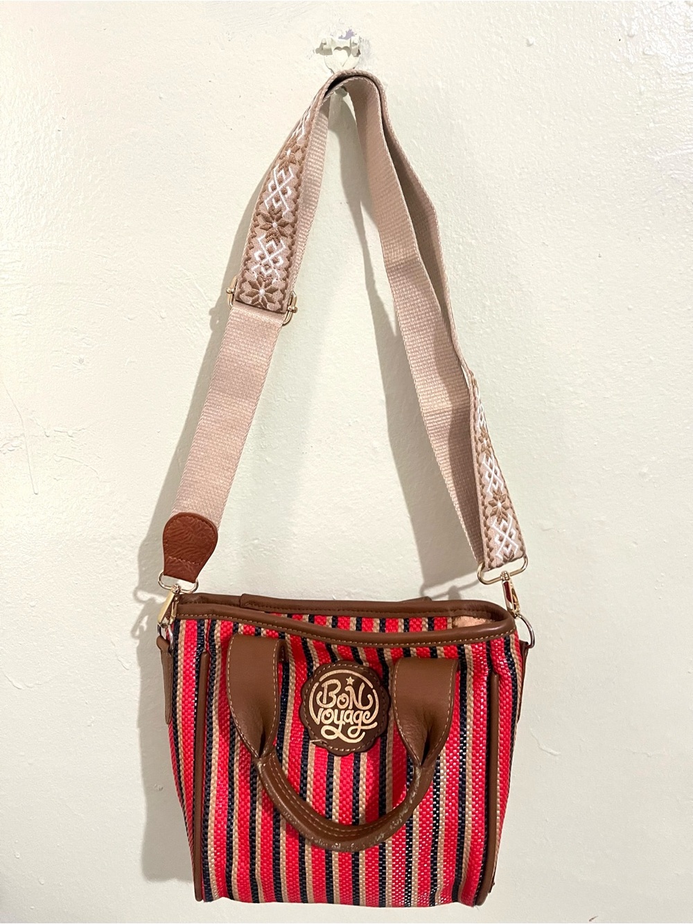 Retired Limited Edition Bon Voyage Striped Mini Tote Bag